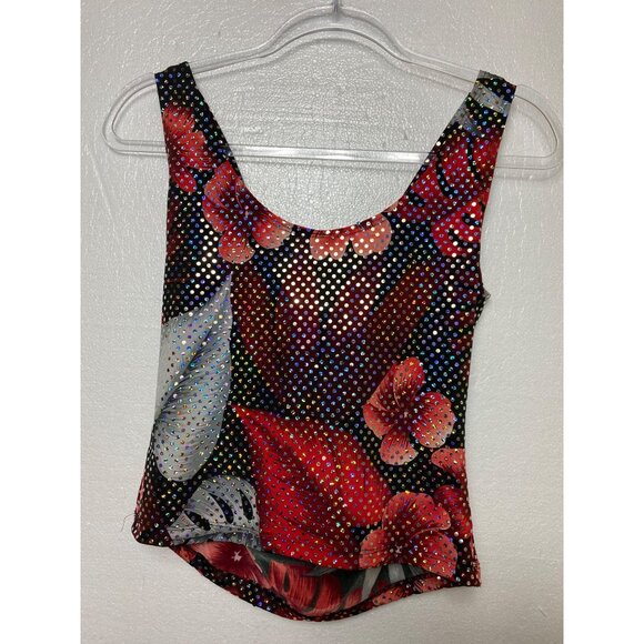 Aura Womens Floral & Polka Dot Sleeveless Top Cowl Neck Small Bling Red Sexy Hot - Picture 3 of 4